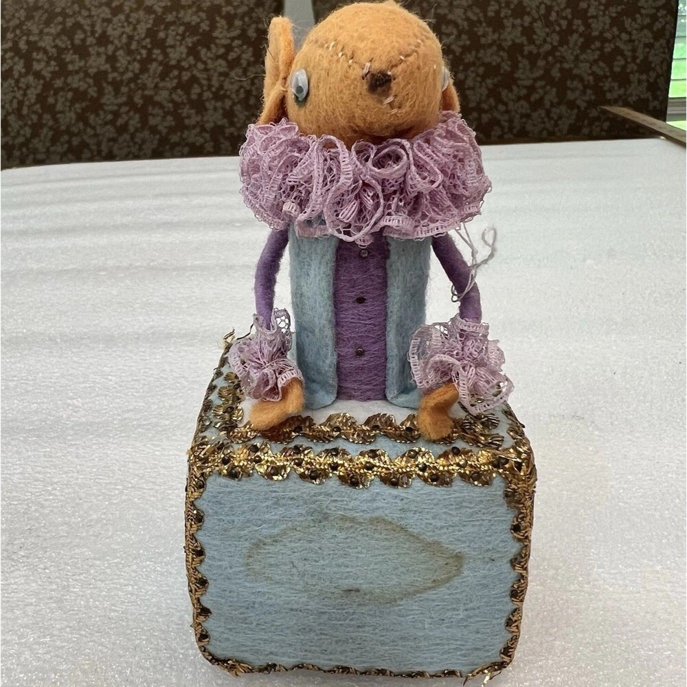 Vintage 1970 Artisan Felt Mouse Figurine Hand Signed Dated Cubist Whimsical Toy
